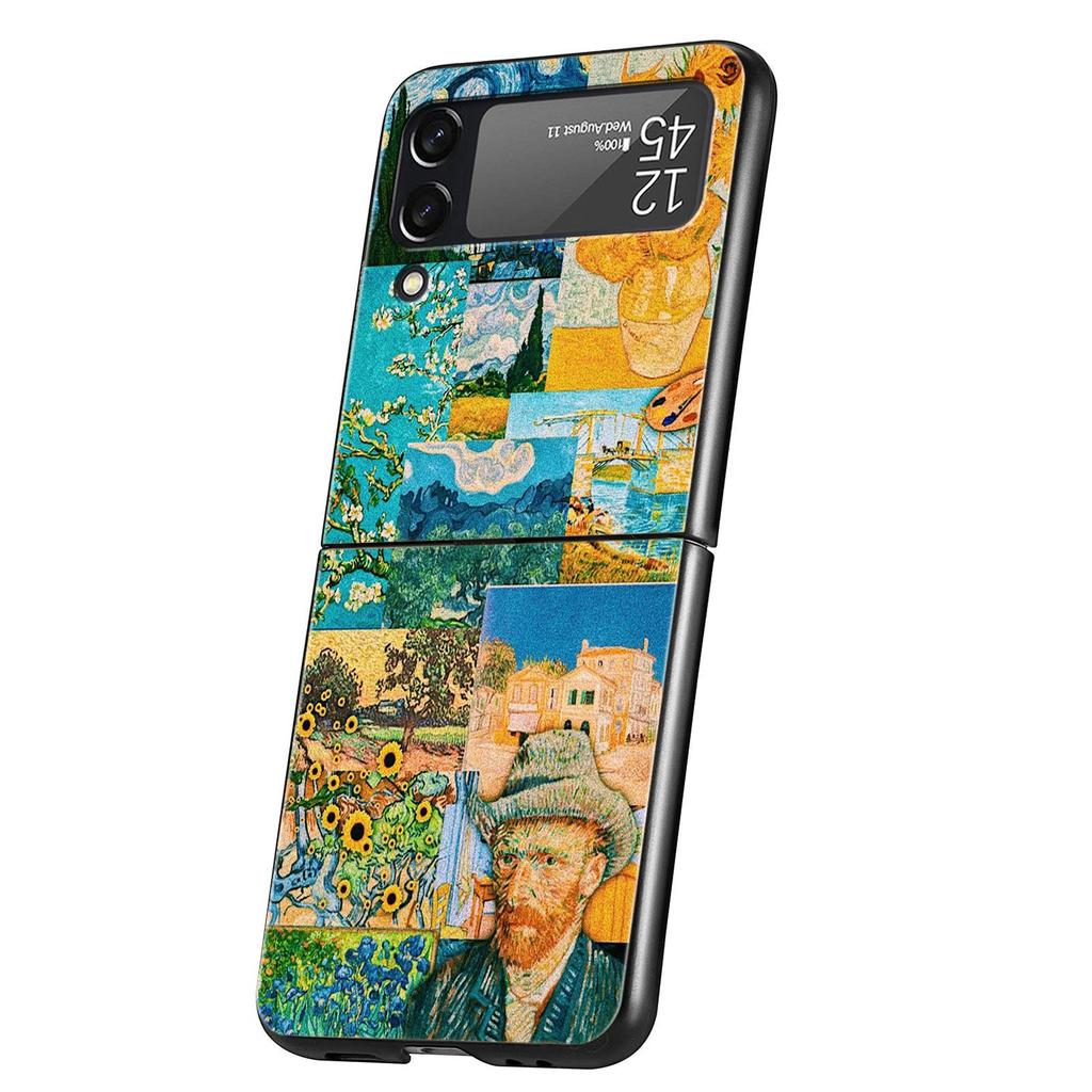 For Samsung Galaxy Z Flip 3 4 5 Hard Black Folding PC Phone Case Mona Lisa Van gogh Oil Painting Art For Samsung Z Flip3 Cover