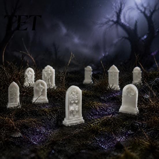 Miniature Tabletop Decor 10Pcs Mini Tombstone, 3D Printed Unpainted Gravestone Model Kit, Micro Cemetery Small Gravestones for Diorama Accessories,