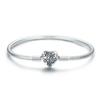 Bamoer 100% 925 Silver Forever Love Bright Heart Charms Bracelet for Women Cat Clasp Snake Chain Bangle Fine Jewelry