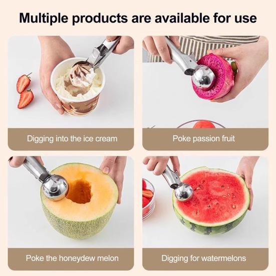 Ice Cream Fruit Scoop, Stainless Steel Ice Cream Scooper with Trigger Non-Slip Handle, Heavy Duty Metal Ice Cream Scoop for Ice Cream Fruit Balls