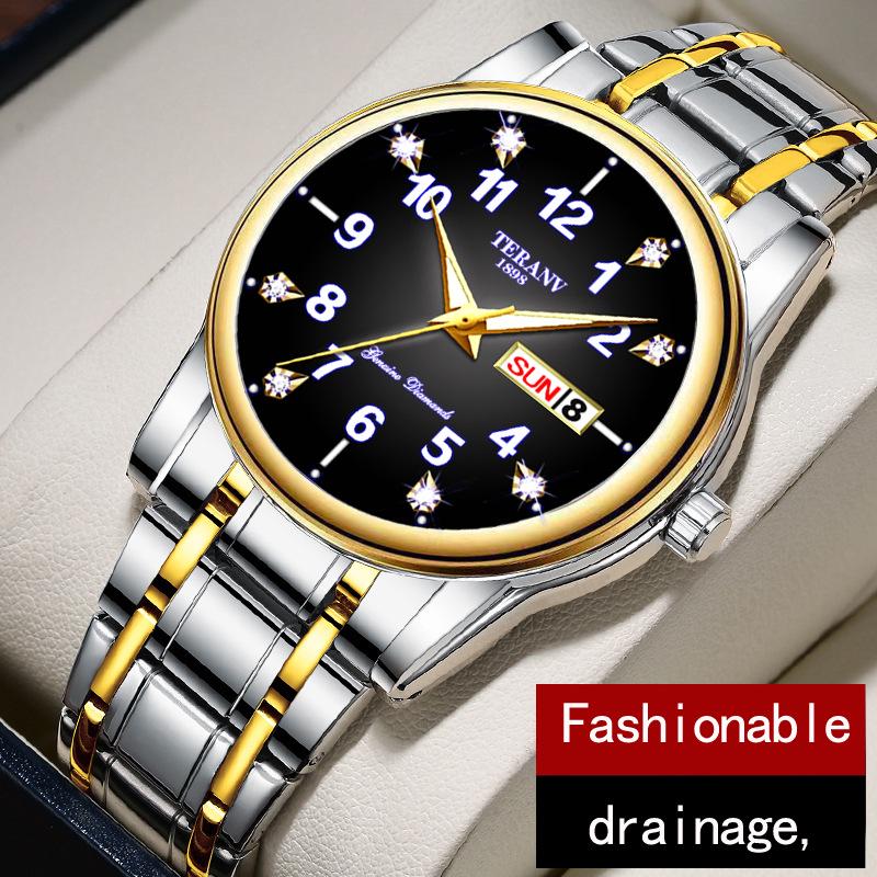 Men's Luminous Dual-Calendar Waterproof Fashion Watch with Alloy Steel Band