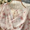 Ladies Beach Vacation Dress Summer Sexy V-Neck Waist Long Chiffon Floral Beach Dresses