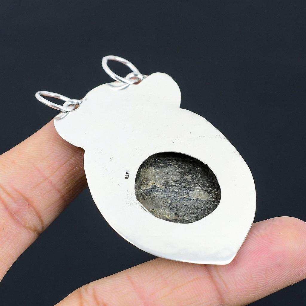 Daughters Day Sale 925 Sterling Silver Round Natural Gabbro Jasper Boho Pendant