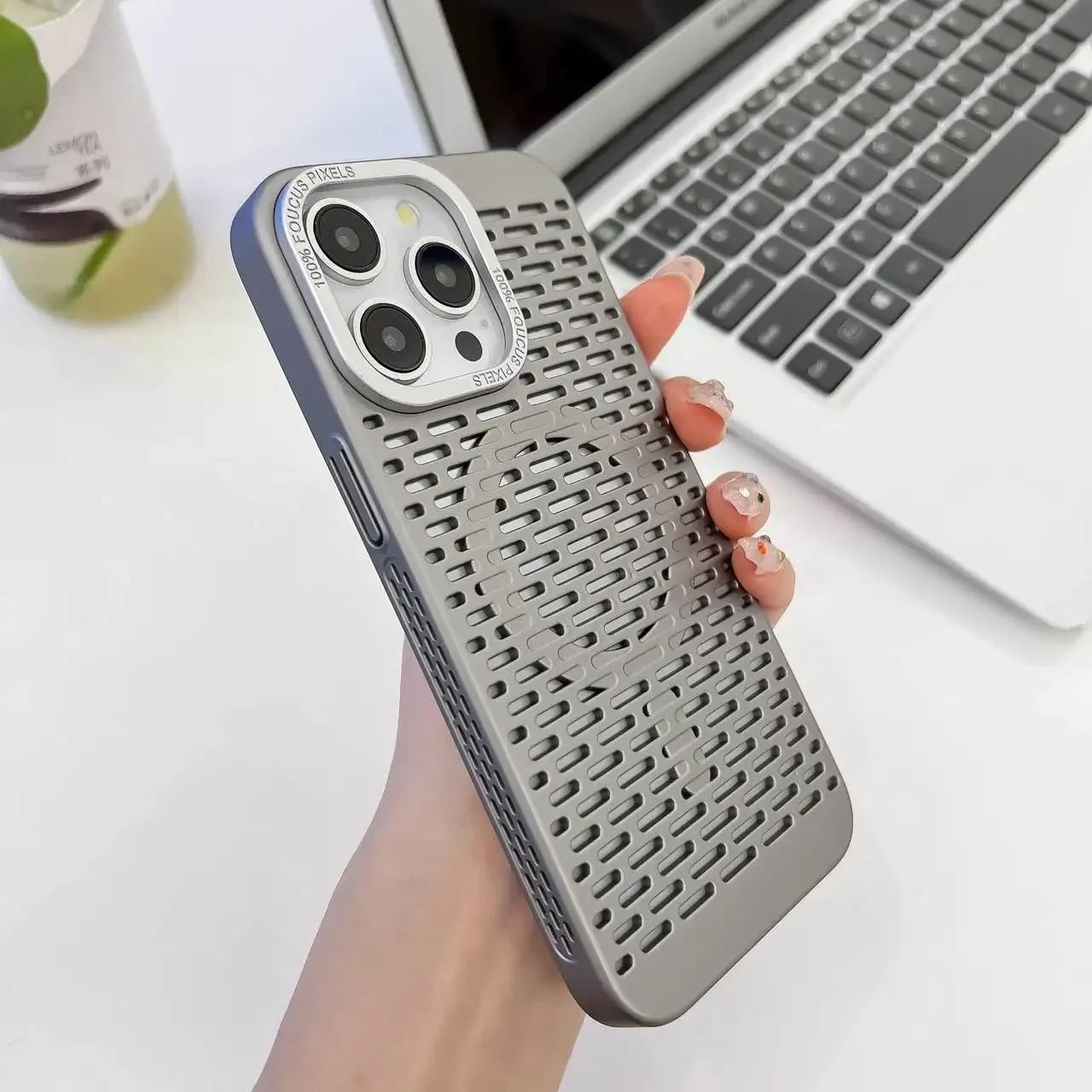 

Роскошный Ультратонкий Сетчатый Чехол Magsafe для Телефона с Теплоотводом для iPhone 15 13 12 14 11 Pro Max 15 Plus Металлическая Защитная Крышка для Объектива For iP 12 Pro max серый