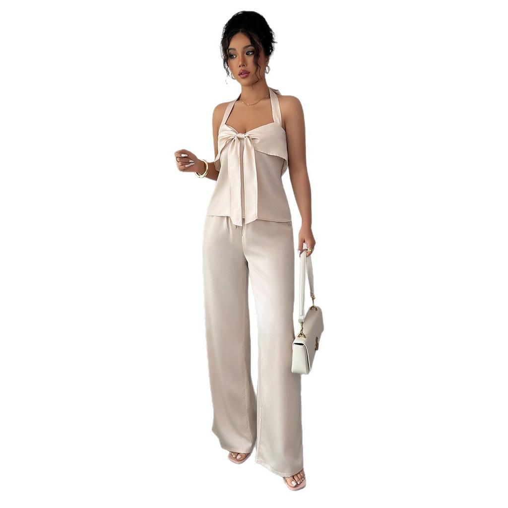 Elegant and Refined Style Halter Top, Straight Pants Set for Women's Summer