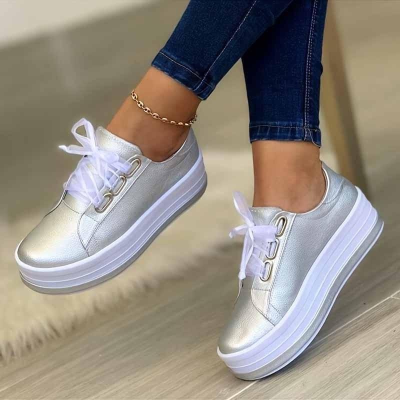 Fashion Woman Slip on Tennis Shoes Summer New Women Sneakers Fashion Round Toe Platform Shoes Plus Size Casual Sneakers Lace Up Flats