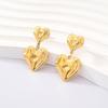 18K Gold Plated Double Layer Heart Earrings for Women - Fashionable & Versatile Peach Heart Studs