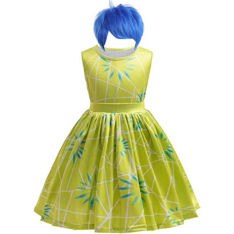 Cute and Fun Outfits for Girls Inside Out A-Line Skirt Belt Scarf and Wig Perfect for Halloween Dress Up