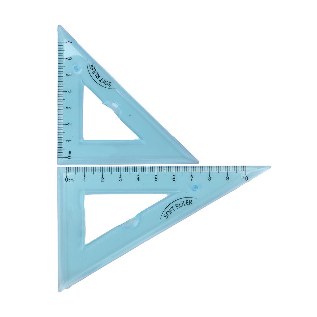 Kit de régua de quatro peças de plástico macio transparente azul ângulo comprimento ferramentas de medição com linha ondulada para ki