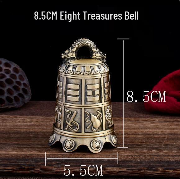 Eight Treasures Bronze Bell Ornament: Antique Chinese Brass Craft for Home or Door Decoration