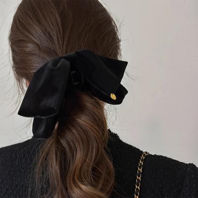 Elegant Women Black Velvet Hair Bow Crab for Girls Ponytail Hair Clips Korean Lady Solid Hair Claws Vintage Hair Accessories
