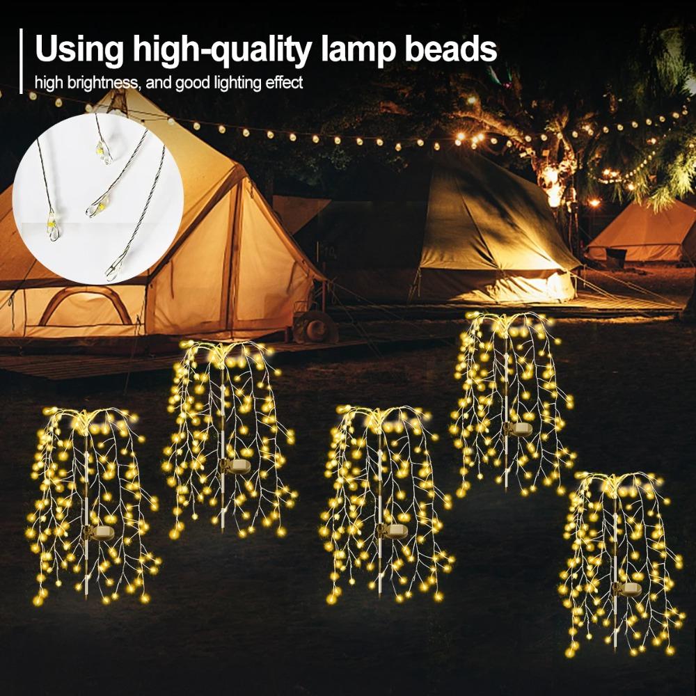 Solar Powered 200/120LED Willow Tree Fireworks Lamp 8 Modes Outdoor Garden Lights Multicolour/warm Decorative String Light