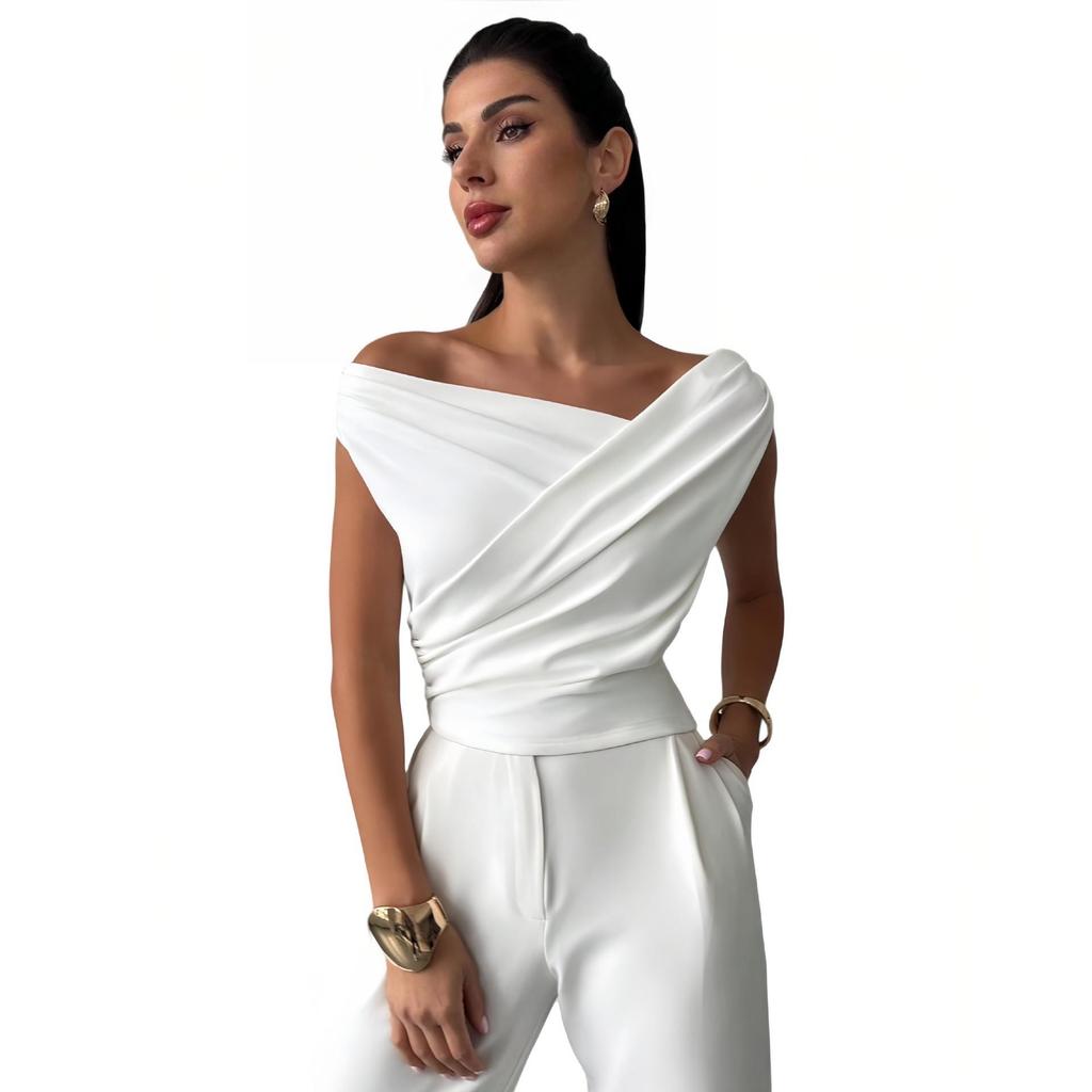 2026 European & American One-shoulder Sleeveless Slim Fit Solid Color Women's T-shirt