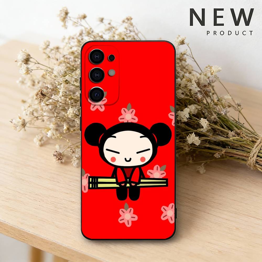 

Cute Cartoon-Pucca phone Case For Samsung S26,25,24,21,22,23,30,20,Ultra,Plus,Fe,Lite Black Soft Cover Samsung S21plus