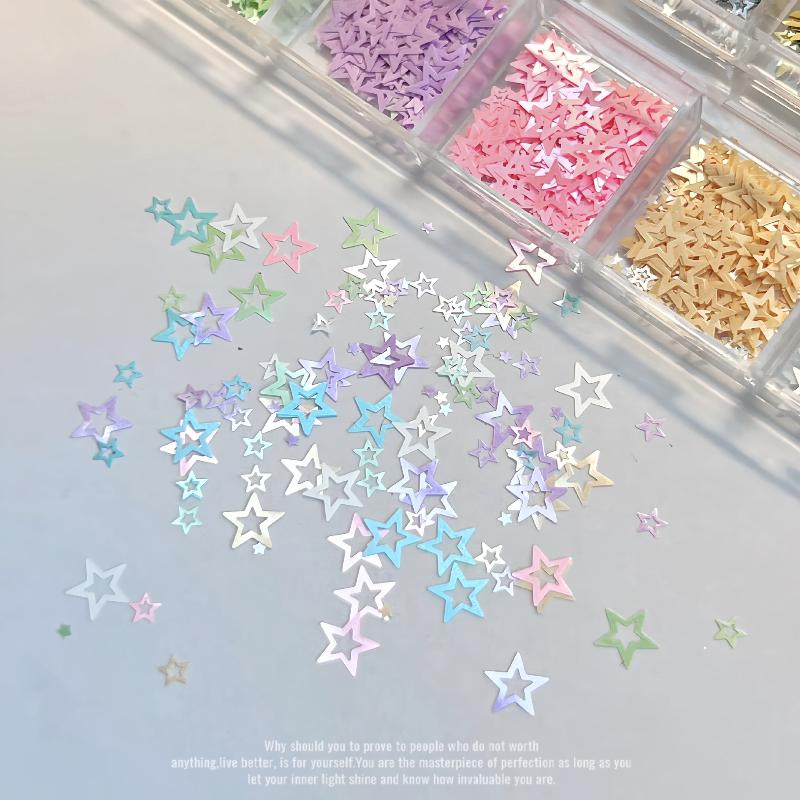1 Set Diy Manicure Accessories Mixed Color Star Nail Glitter Laser Holographic Sequins Non Toxic For Kids Adults