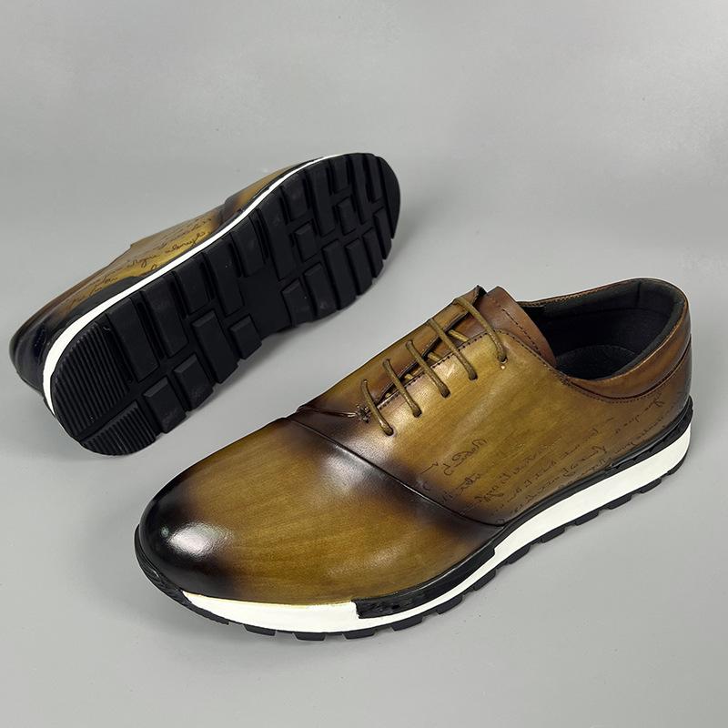 Pánské luxusní značkové designové tenisky z pravé kůže s laserovým gravírováním písmen, šněrovací brogue oxfordové ležérní městské módní boty pro muže