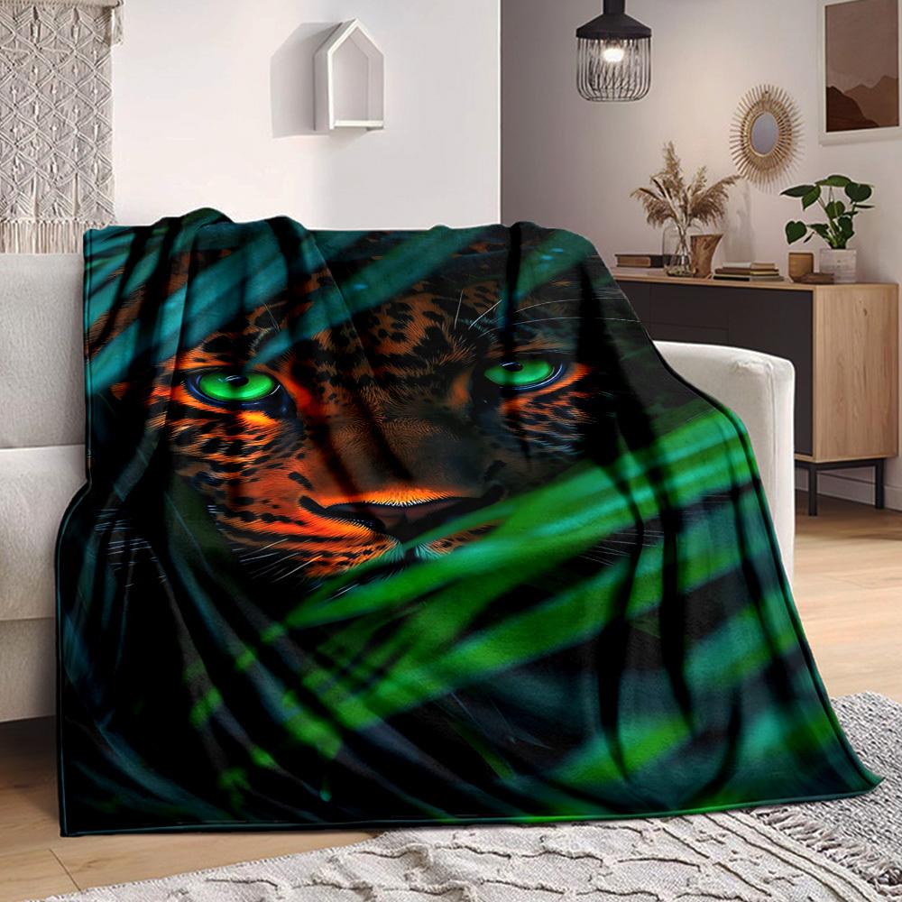 

1pc Leopard Print Soft & Warm Polyester Knit Blanket, Digital Printed, All-Season Throw for Napping, Traveling, Sofa yy250906035 75x90cm