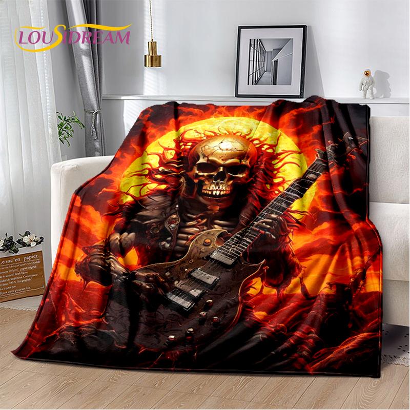 Skull Electric Guitar Classical Guitar Blanket,Soft Throw Blanket for Home Bedroom Bed Sofa Picnic Travel Office Cover Kids Gift