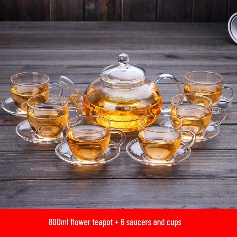 High-Temperature Resistant Glass Teapot Set with Thickened Borosilicate Teacups for Kung Fu Tea.