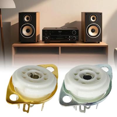2Pcs Ceramic Tube Socket GZC7-F Golden Tinning Plated 7-Pin Vacuum Electronic Tube Socket Replacement Parts Accessories for 6J1 6J2 6X4 6Z4