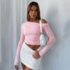 Solid Color Long Sleeved Navel Exposed Top for Women