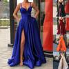 Lady Dress Side Slit A-Line Satin Sleeveless Spaghetti Straps Banquet Dress for Parties