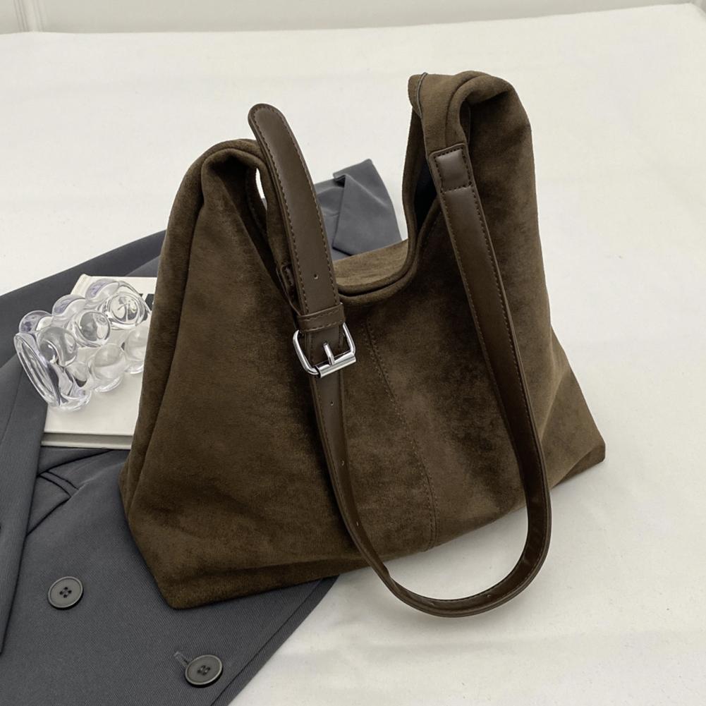 Women Suede Shoulder Bag Fashion Tote Bag Solid Color Stylish Crossbody Bag Adjustable Strap Top Handle Bag Daily Commuting Bag