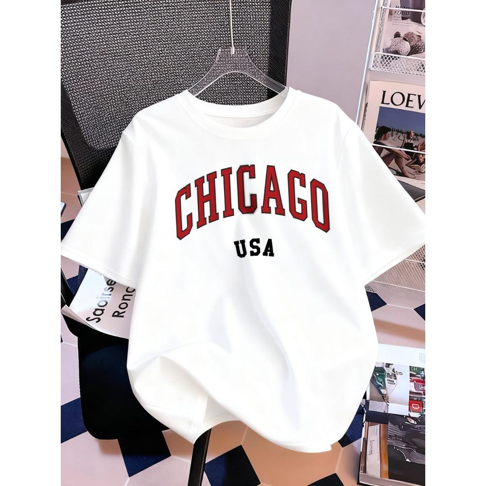 Chicago Usa Letter Printing T-Shirt Women Summer Short Sleeve Tops Comfortable Soft O-Neck T Shirt Casual Womans Clothes