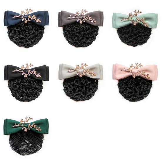 Women Hair Net Temperament Flower Shape OL Style Fishnet Hair Decoration Decorative Soft Bow-knot Lady Bud Hair Net for Airline Stewardess