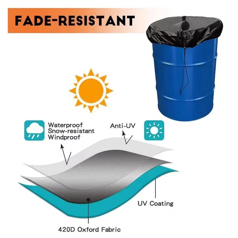 1pc 55 Gallon Drum Cover with Stretchable Adjustable Drawstring Fit Most Water Barrel and Trash Can Waterproof Rain Barrel Cover