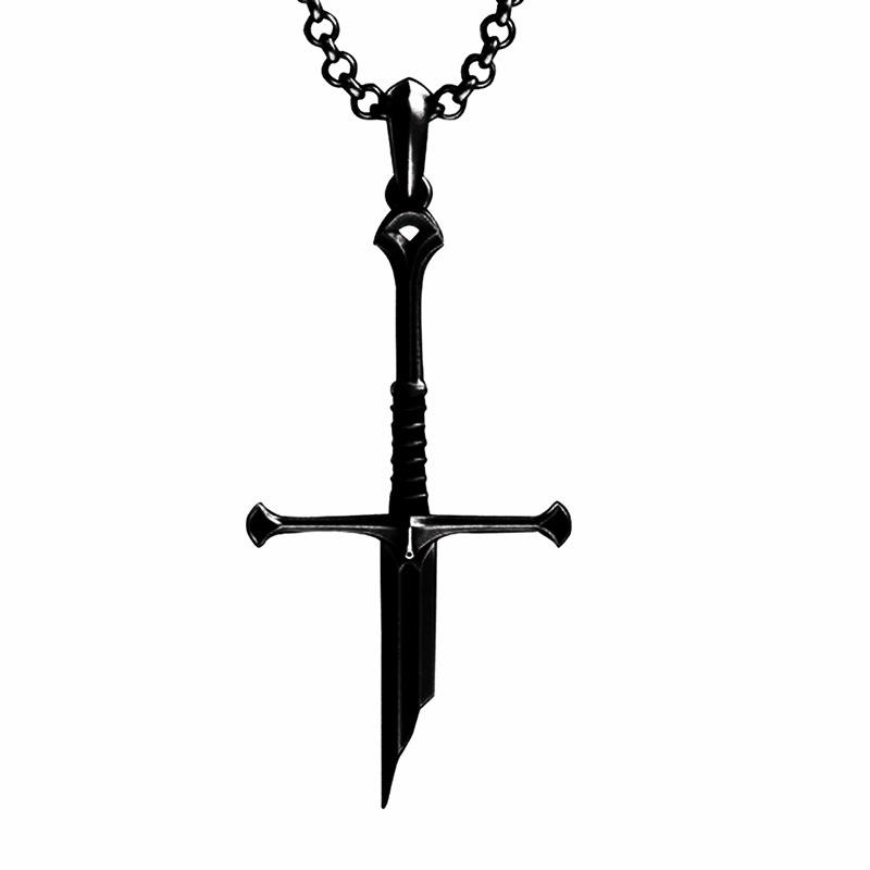 Silver Gothic Warrior Sword Pendant Necklace