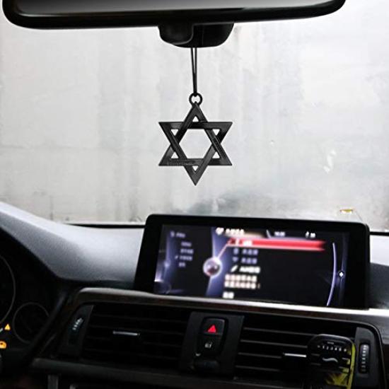 Umora Hexagram Car Room Mirror Interior Car Car Accessory Pendant, Ornament, Hanging, Decoration, Amulet, (Black)