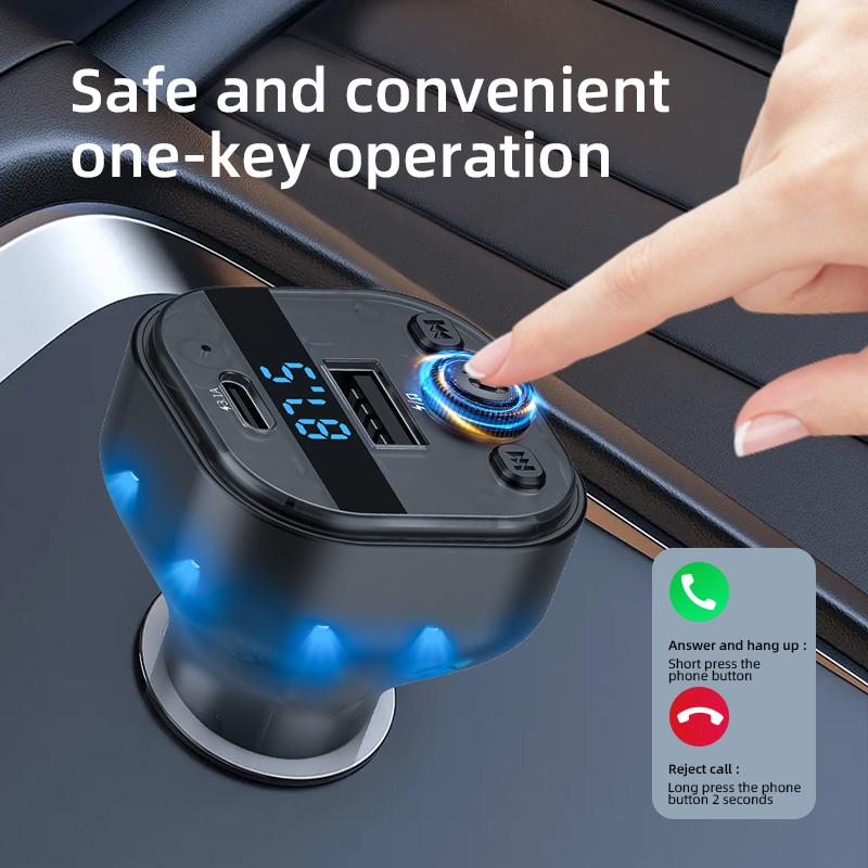Bluetooth 5.0 Car FM Transmitter PD Type-C Dual Car Charger USB Ambient Player MP3 Charger Wireless Light Handsfree PD QC3.0