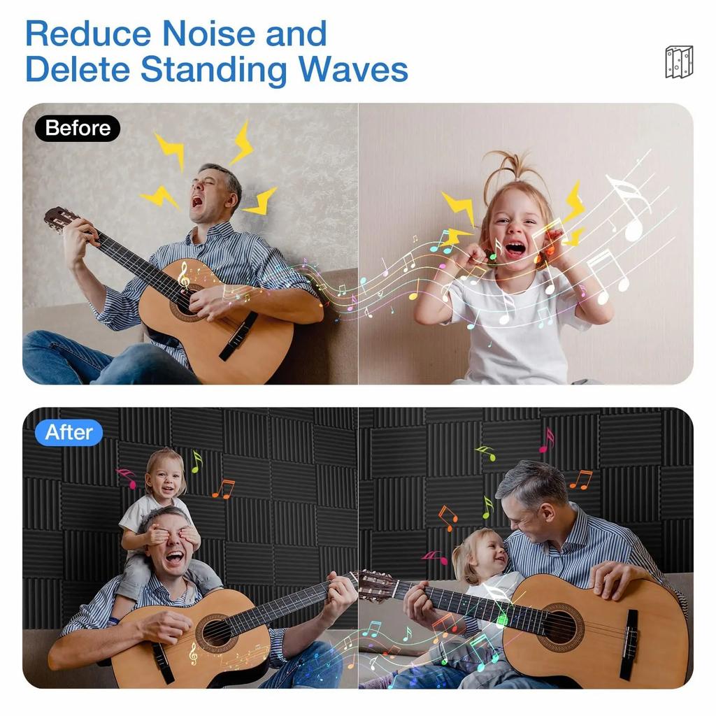 12 Pack Acoustic Panels Self-Adhesive, 1X12X12 Inchs Soundproof Wall Panels Quick-Recovery Sound Proof Foam Panels High Density