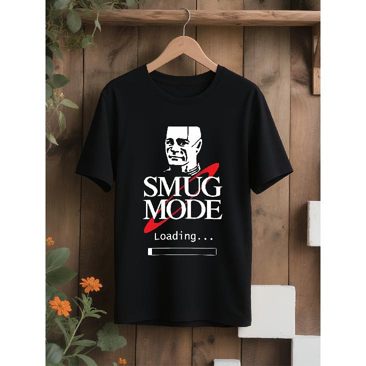 Men S Smug Mode Smeg Head Red Dwarf Kryten Graphic T-Shirt - Plus Size Available, Black with White Text, Retro Sci-Fi TV Show Design, Casual Round S чёрный