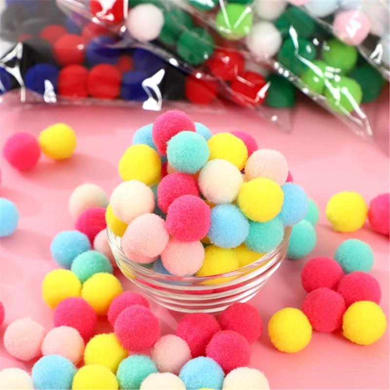 100pcs/set Colorful Plush Poms Ball Applique Make Hairband Scarf Mittens Crafts