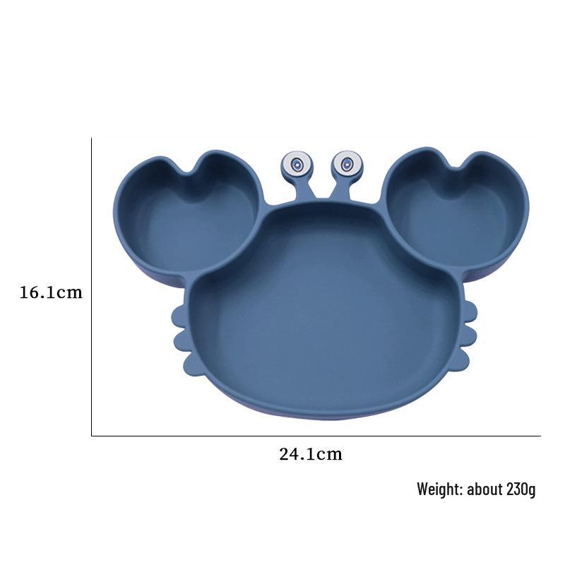 Heat-Resistant Silicone Crab Plate with Suction for Babies - Cute Compartment Design for Feeding