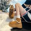 Women's Lightweight Chunky-Heeled Winter Insulated Fleece-Lined Snow Boots Slip-Resistant Casual Sporty Suede Martin Boots