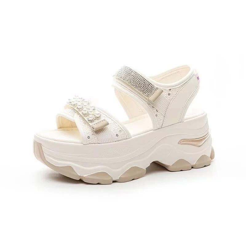 Fashion 2025 New 7cm Air Mesh Breathable New Women Sandals Comfy Shoes Fashion Summer Fish Toe Platform Wedge High Hidden Heels Ladies