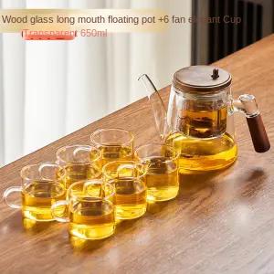 One Click Magnetic Switch Tea Separation Filtration Glass Tea Pot Wood Handle Tea Water Separation Inner Container Teapot