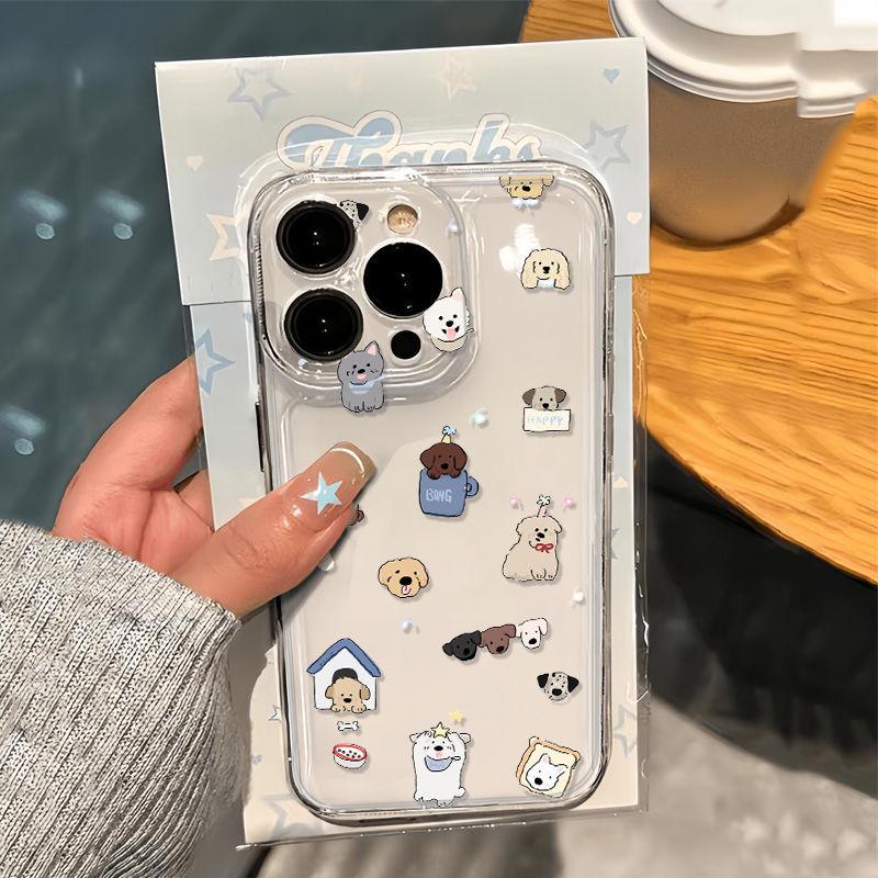 Transparent Cartoon Puppy Case for Apple iPhone 13Pro/XS/14/15/16/17ProMax