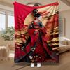 Japanese Geisha Art, Women Gift, Blanket, Red Black Floral Kimono Design, Home Decor Sofa Bed, Soft Cozy Multi-Purpose Fleece