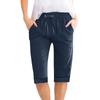 Women's Color Drawstring Cotton Linen Casual Pants Pocket Elastic Waist Home Five Piece Pants
