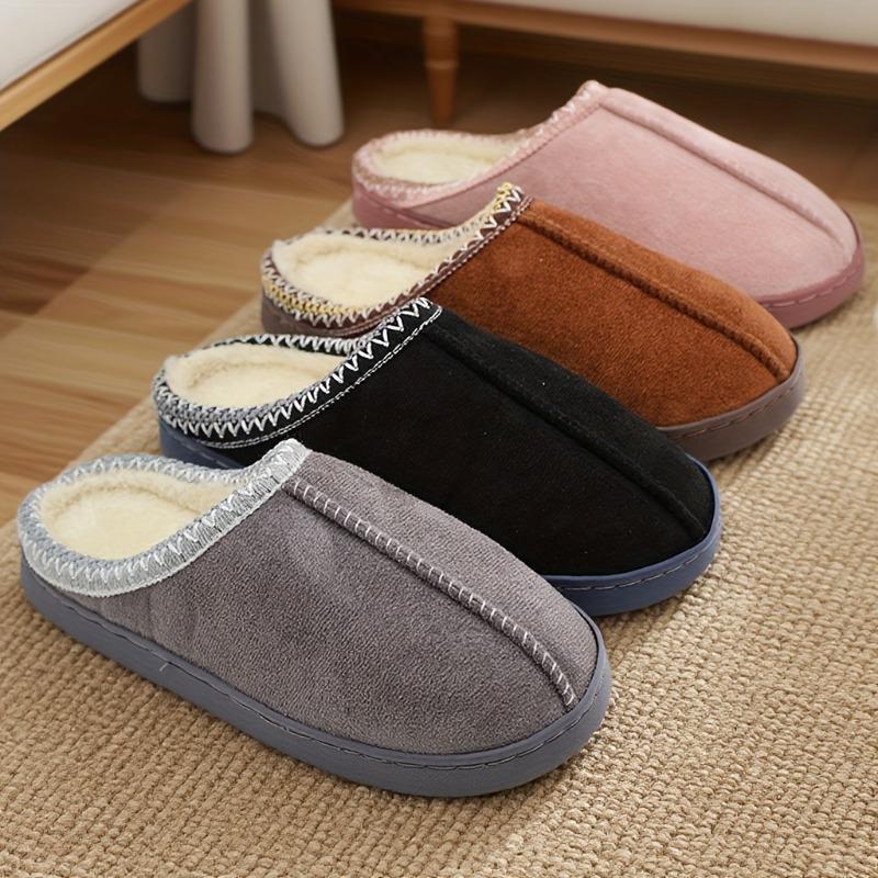 Women's Plush Winter Slippers Soft Fabric Slip-On Indoor House Shoes with EVA Sole