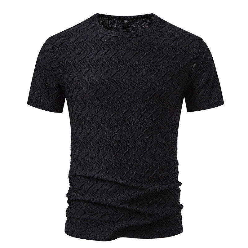 Summer New Men's Short Sleeve T-shirt Casual Round Neck Textured Design Fashion Lightweight Breathable Male Tops