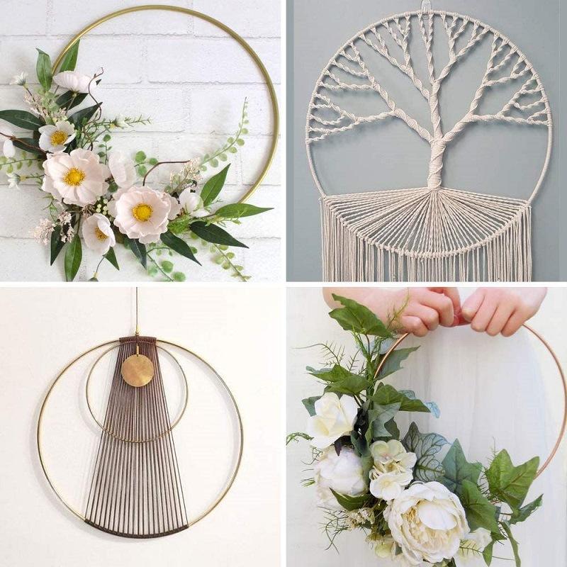 6PCS Round Metal Floral Hoop Wreath Frame Wire Ring Flower Garland Holder Rings DIY Christmas Wedding Table Decoration Wreath