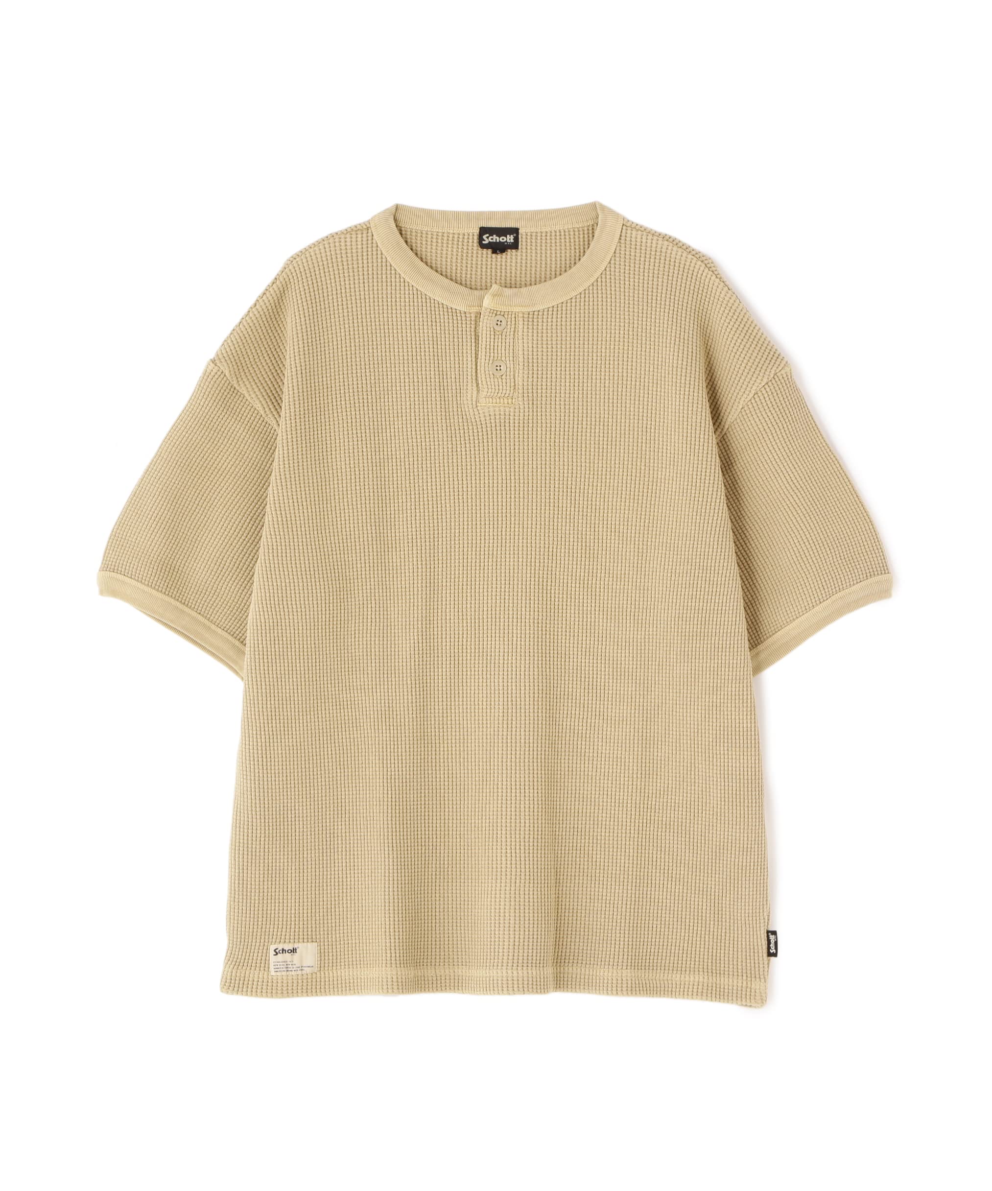 Schott THERMAL PIGMENT OD HENLEY NECK T-SHIRT / Thermal Overdyed Henley Neck T-Shirt, Men s, Size 2XL, 414, Natural, 782-3934009