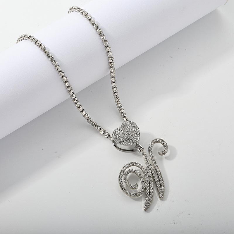 26 Flower Letter Necklace: Hip Hop Heart Pendant with Full Diamond Inlaid Tennis Chain for Women