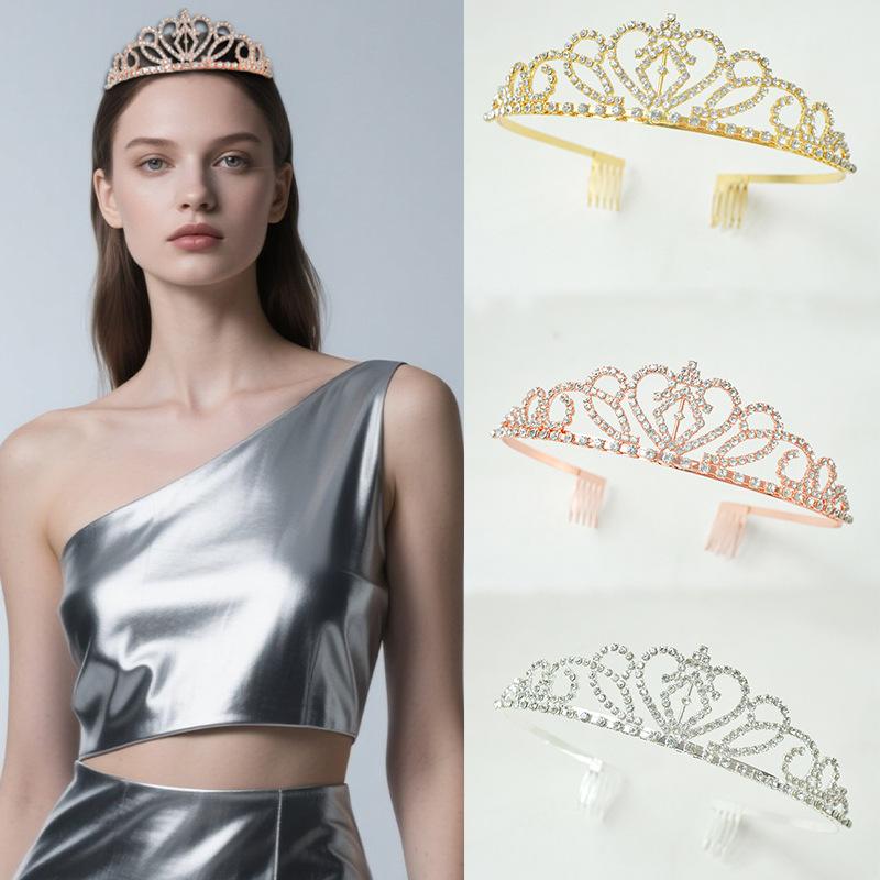 Summer New Water Diamond Crown Handcrafted Jewelry Crystal Headwear Bride's Crown Golden European and American Crown Headwear for Women