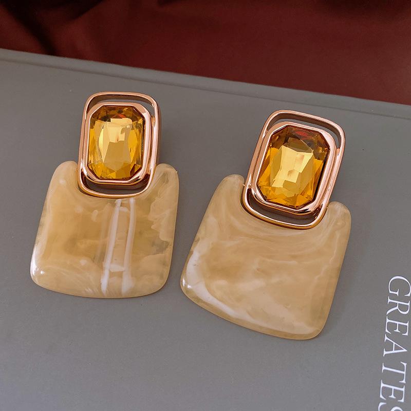 European-American Retro Ombre Diamond Stud Earrings: Sterling Silver, Minimalist Square Design